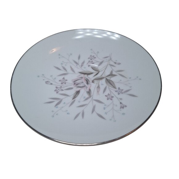 Memphis Fine China Floral Pattern Saucer Silver Trim Vintage Pink Gray Rose‎ - Picture 1 of 5